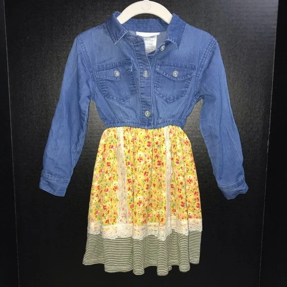 Bonnie Jean | Dresses | Bonnie Jean Dress Prairie Look With Denim Upper And  Calico Skirt Elastic Waist | Poshmark